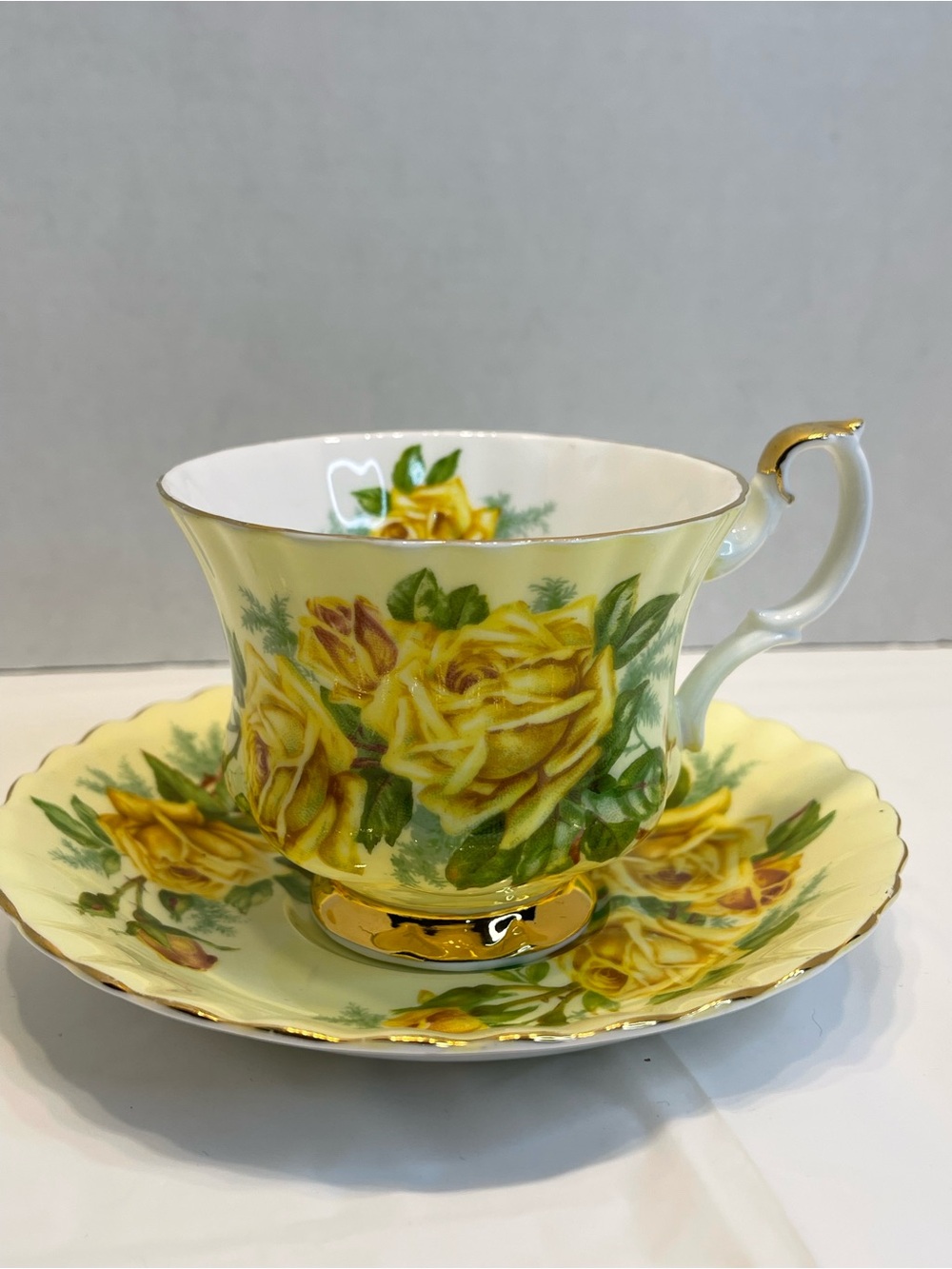 Royal Albert Yellow Rose Porcelain Teacup and Saucer - Floral Home Dining
